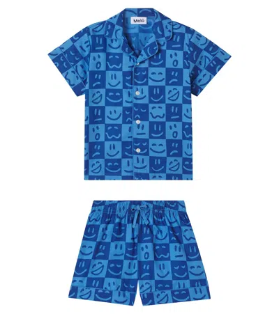 Molo Kids' Printed Cotton Pajamas In Blue