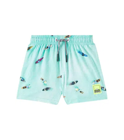 Molo Kids' Printed Swim Trunks In Blue
