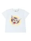Molo Light Blue T-shirt For Babykids With Cat In White