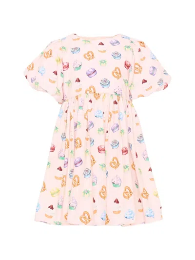 Molo Kids' Puff-sleeve Graphic-print Dress In Multi