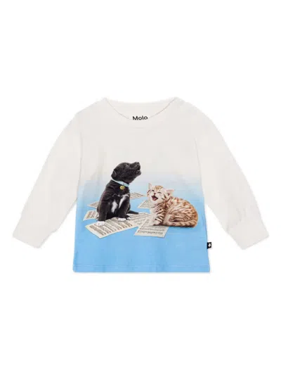 Molo Babies' Puppy And Kitty Print Sweatshirt In White