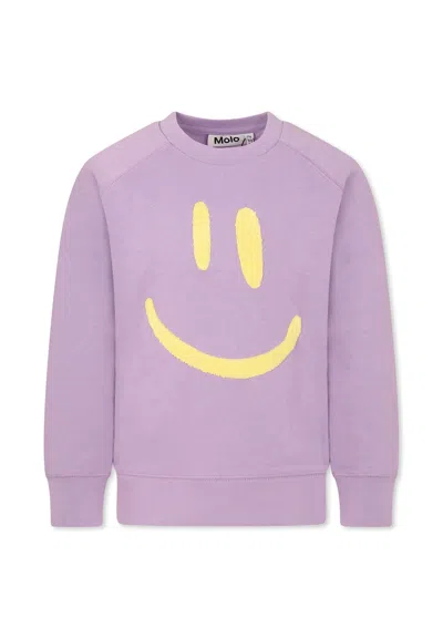 Molo Purple Sweatshirt For Kids With Smiley In Violet
