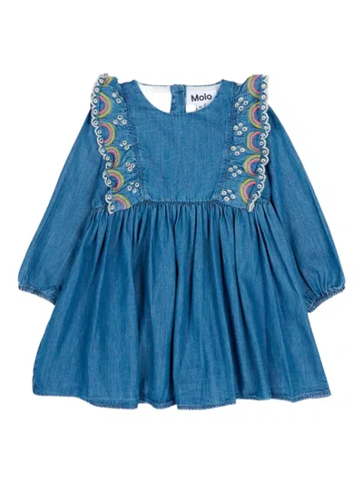 Molo Babies' Rainbow-details Ruffled Dress In Blue