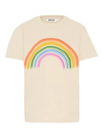Molo Kids' Rainbow-print Short-sleeves T-shirt In Neutral