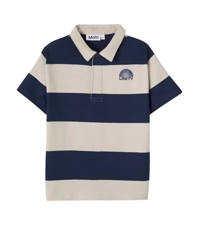 Molo Kids' Rainer Striped Cotton Polo Shirt In Sand