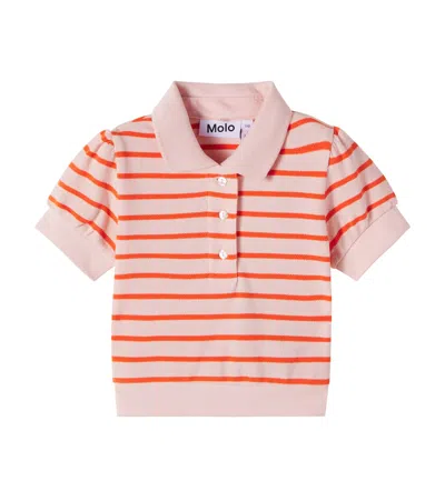 Molo Kids' Raki Striped Cotton Piqué Polo Shirt In Orange