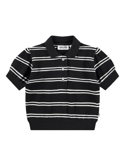Molo Kids' Raki Striped Polo Shirt In Black