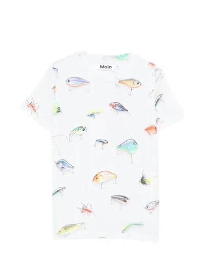 Molo Kids' Ralphie Fishing-lure Print T-shirt In White
