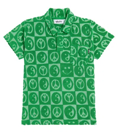 Molo Kids' Randel Checked Cotton-blend Terry T-shirt In Green