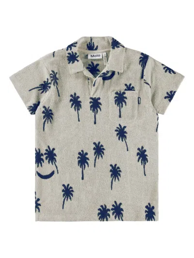Molo Kids' Randel Palm-tree Print Polo Shirt In Neutral