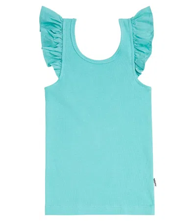 Molo Kids' Ranja Ribbed-knit Ruffled Cotton-blend Top In Multicoloured