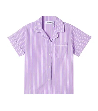 Molo Kids' Rara Striped Cotton Shirt In Purple Rail Stripe