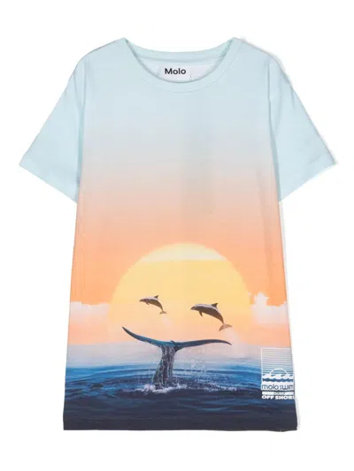 Molo Kids' Raul Organic Cotton T-shirt In Blue