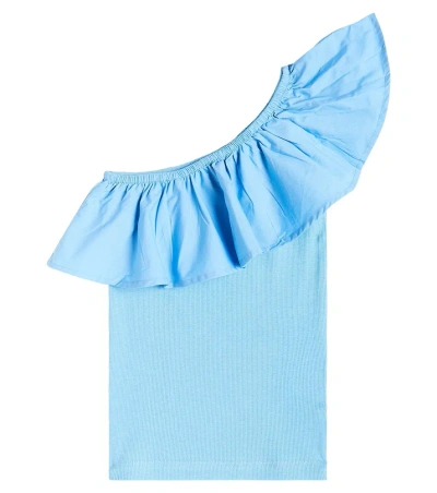 Molo Kids' Rebecca One-shoulder Cotton-blend Top In Forget Me Not