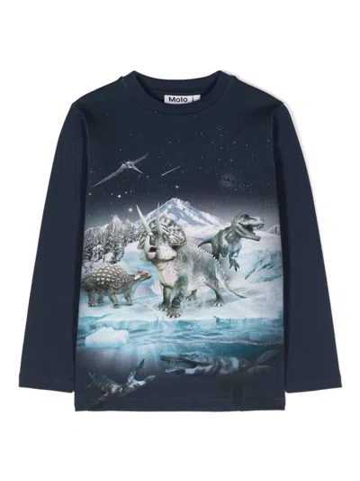 Molo Kids' Reif Graphic-print T-shirt In Blue