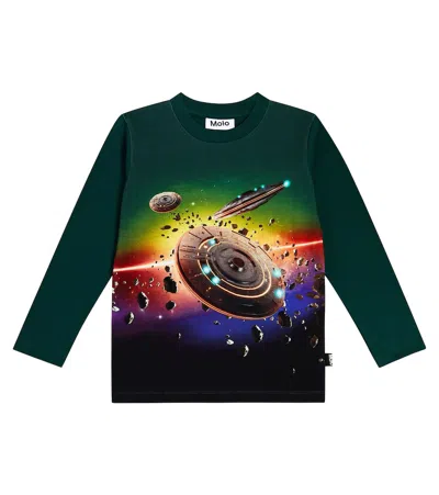 Molo Kids' Reif Printed Cotton T-shirt In Verde