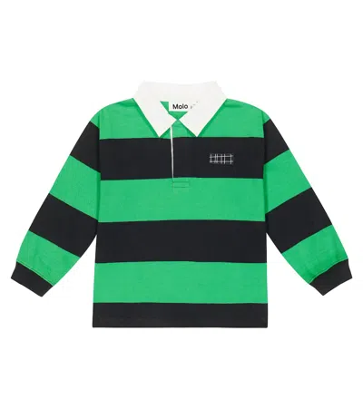 Molo Kids' Relz Striped Cotton Polo Shirt In Fresh Black