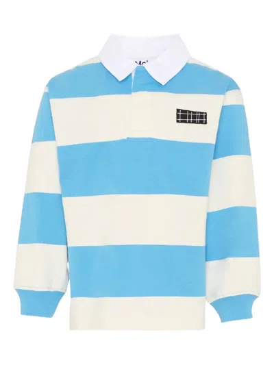 Molo Kids' Relz Striped Long-sleeve Polo Shirt In Blue