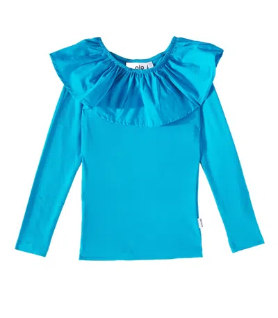 Molo Kids' Renate Ruffled Cotton-blend Top In Blue