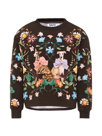 Molo Kids' Reniza Floral-print Long-sleeve T-shirt In Brown