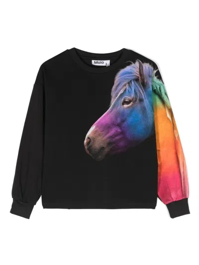 Molo Kids' Reniza Horse-print Sweatshirt In Black