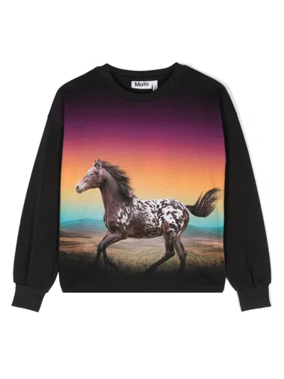 Molo Kids' Reniza Horse-print T-shirt In Black