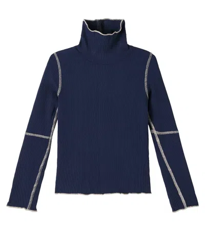 Molo Kids' Rennie Ribbed-knit T-shirt In Blue
