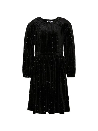 Molo Kids' Rhinestone-embellished Velvet Dress In Black