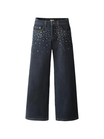 Molo Kids' Rhinestone-embellished Wide-leg Jeans In Blue