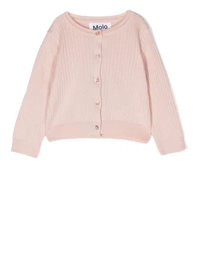 Molo Babies' Rib-knit Organic Cotton Cardigan In Pink