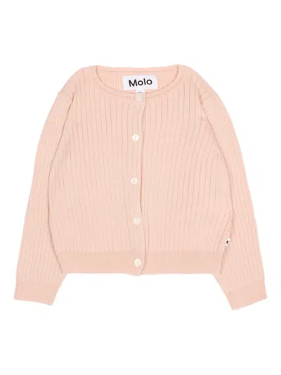 Molo Babies' Ribbed Buttoned Cardigan In Pink