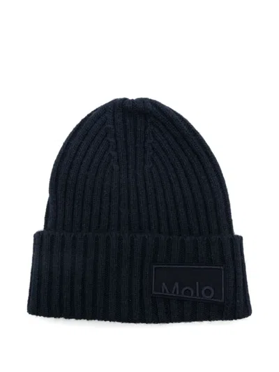 Molo Kids' Ribbed Logo-patch Beanie In Black