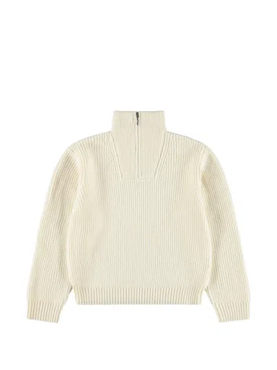 Molo Kids' Ribbed-knit Half-zip Sweater In Neutral