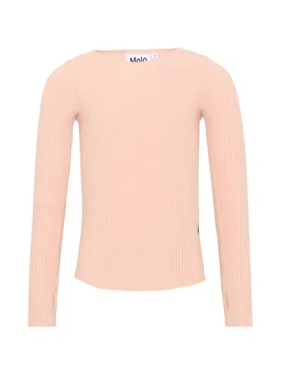 Molo Kids' Ribbed-knit Long-sleeve T-shirt In Pink