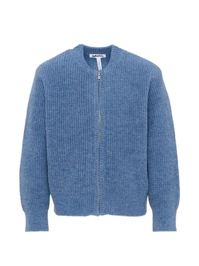 Molo Kids' Ribbed-knit Zip-up Cardigan In Blue