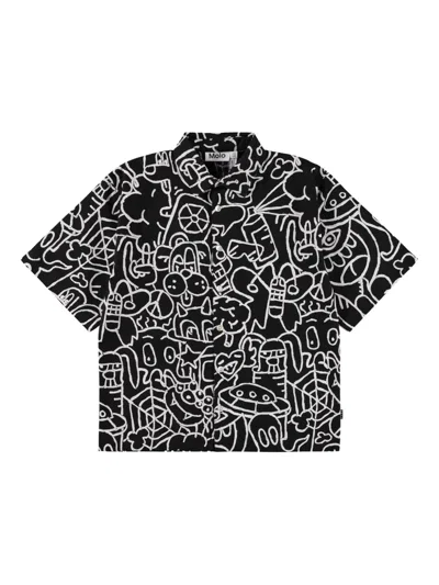 Molo Kids' Richie Doodle Print Short-sleeve Shirt In Black