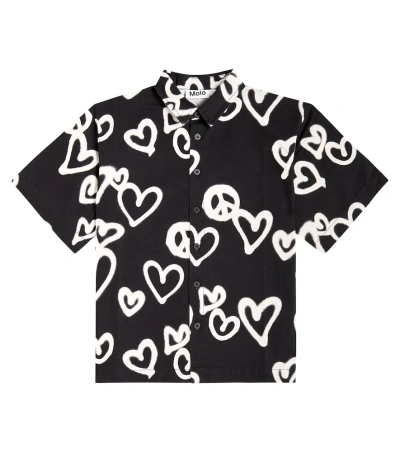 Molo Kids' Richie Printed Cotton Twill Shirt In Sprayed Hearts
