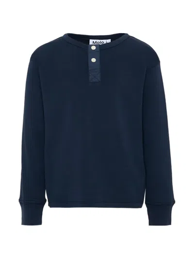 Molo Kids' Riff Long-sleeve Henley T-shirt In Blue
