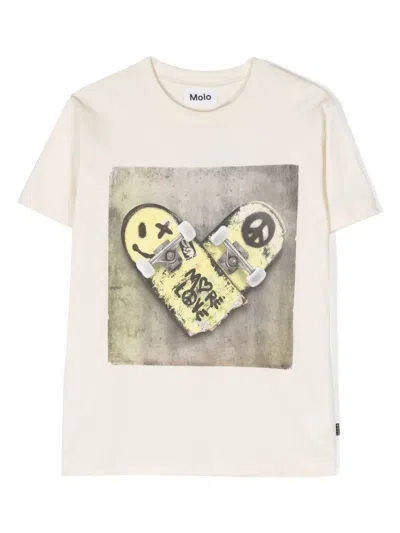 Molo Kids' Riley Graphic-print Organic Cotton T-shirt In Neutrals