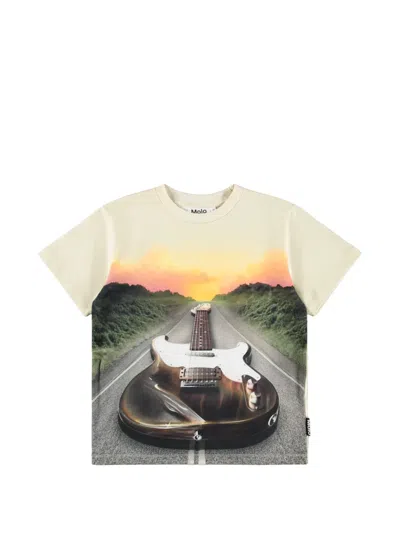 Molo Kids' Riley Guitar-print T-shirt In Neutral
