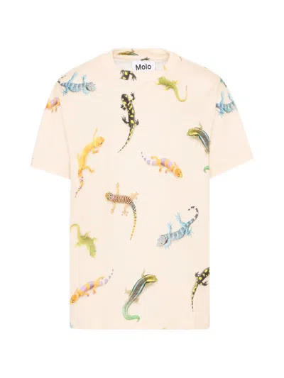 Molo Kids' Riley Lizard-print T-shirt In Neutral