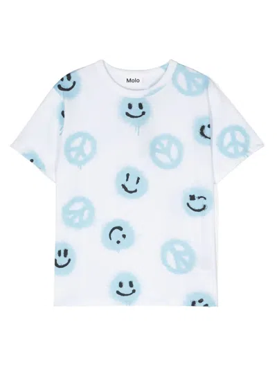 Molo Kids' Riley Cotton Jersey T-shirt In Blue