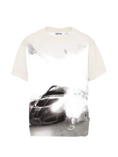 Molo Kids' Riley Photographic-print Short-sleeve T-shirt In White