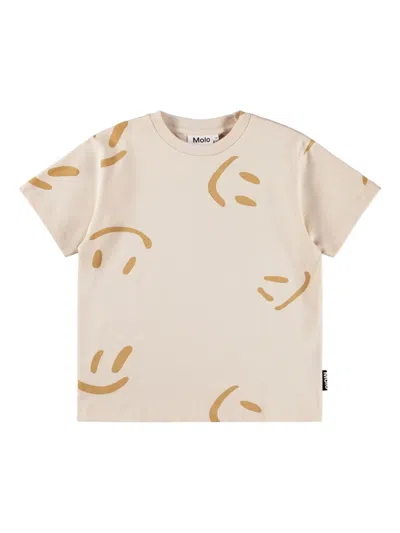 Molo Kids' Riley Smiley Face-print T-shirt In Neutral