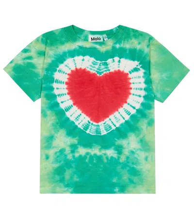 Molo Kids' Riley Tie-dye Cotton T-shirt In Green
