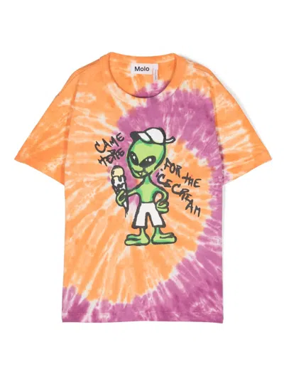 Molo Kids' Riley Tie-dye T-shirt In Orange