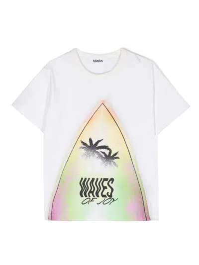 Molo Kids' Riley Waves Of Joy T-shirt In White
