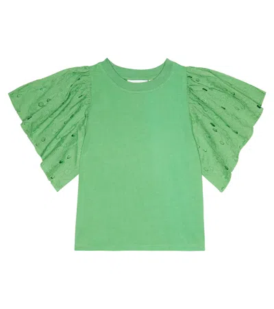 Molo Kids' Ritza Broderie Anglaise Cotton Top In Green
