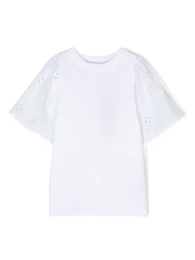 Molo Kids' Ritza Broderie Anglaise-detail T-shirt In White