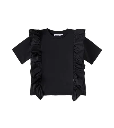 Molo Kids' Riva Ruffled Cotton Blouse In Black
